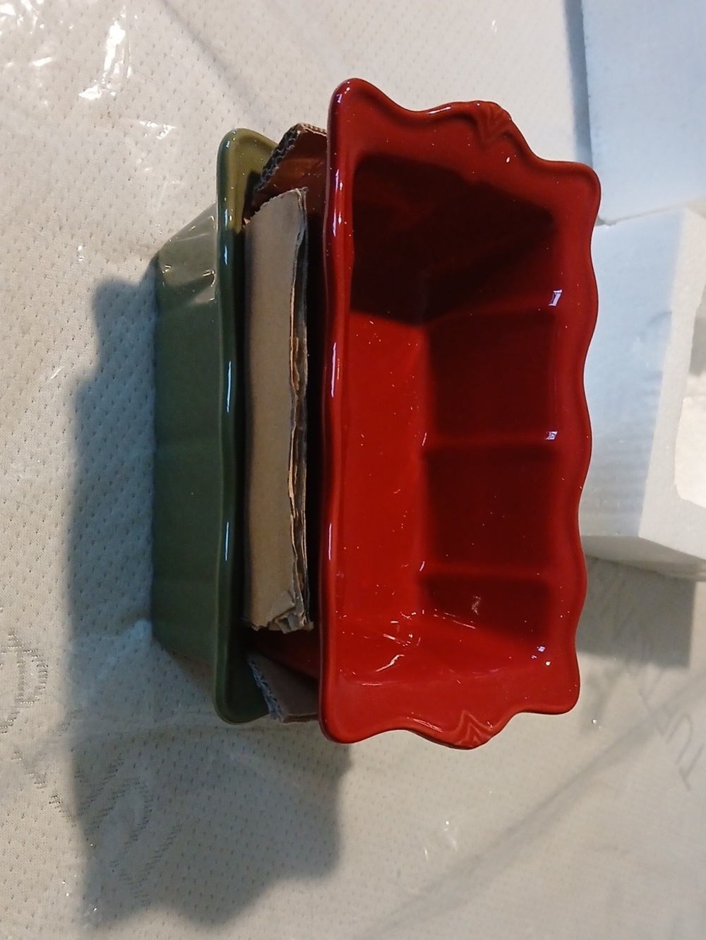 Princess House Pavilion Collection Red And Green Stoneware Loaf Pans 6367 NIB